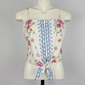 NWT Rachel Zoe Women’s Linen Blend Floral Crop Cami Top White S